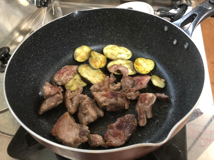 採れたて🍆と、鹿の焼肉。